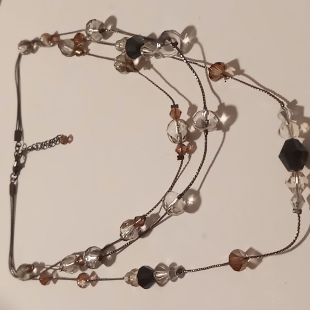 Blackened chain 18+3 inches layered chain glass crystals
